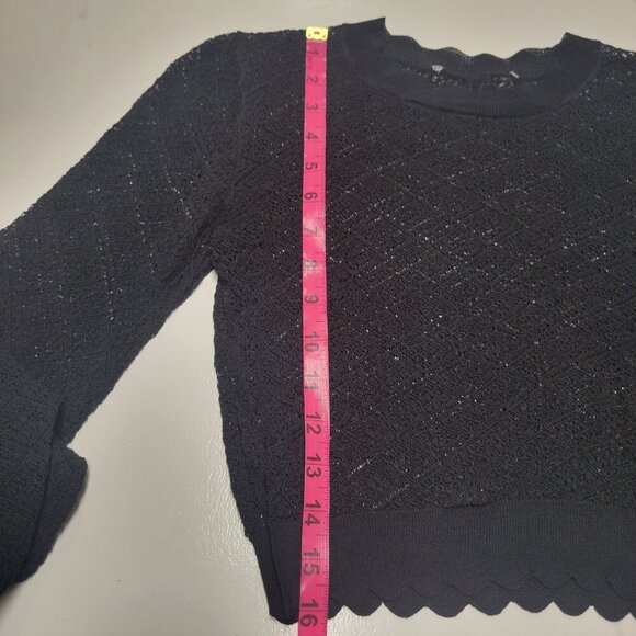 Black Lace Crop Top Black See Through Long Sleeve Blouse - Picture 10 of 11